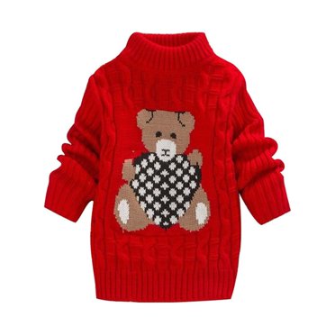 XZNGL Toddler Girls Sweater Toddler Kids Baby Girls Solid Cartoon Print Knit Pullover Sweater Crochet Tops