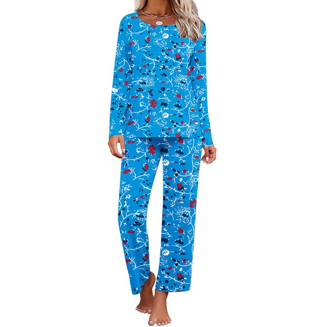 TopLLC Ensembles de Pyjama Ensembles de Détente pour Femmes, Vêtements de Nuit pour Femmes, Chemise de Nuit à Manches Courtes et Col Rond Imprimée et Ensembles de Pantalons Vêtements de Détente Pyjamas avec Poches Ensembles de Pyjama