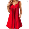 thumbnail image 1 of Robe Femme Plissée à Boutons Gilet T-shirt Robe Décontractée Plissée à Poches Robe Débardeur, Rouge, G, 1 of 8