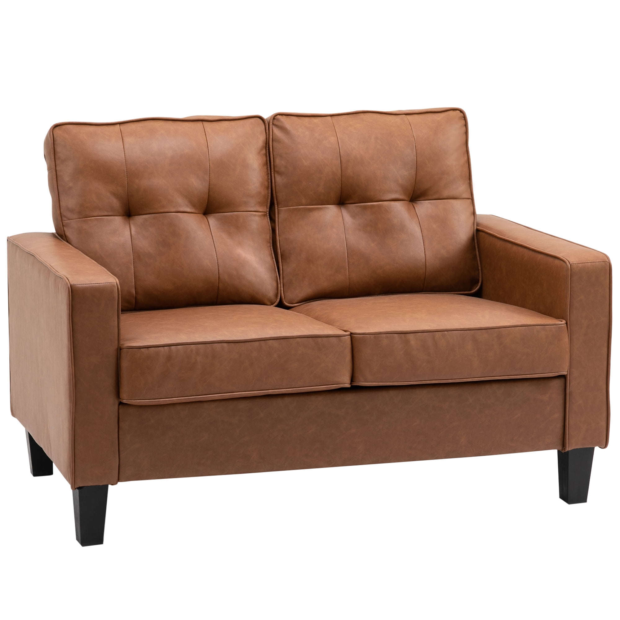 HOMCOM 51' PU Leather Loveseat Double Sofa with Armrests and Tufted Backrest, Brown