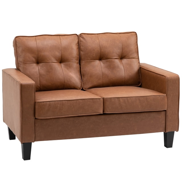 HOMCOM 51' PU Leather Loveseat Double Sofa with Armrests and Tufted Backrest, Brown