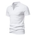 thumbnail image 3 of Birdeem Mode Hommes Décontracté Slim Col Rabattu Couleur Unie Manches Courtes T-Shirt Hauts Blouse, 3 of 8