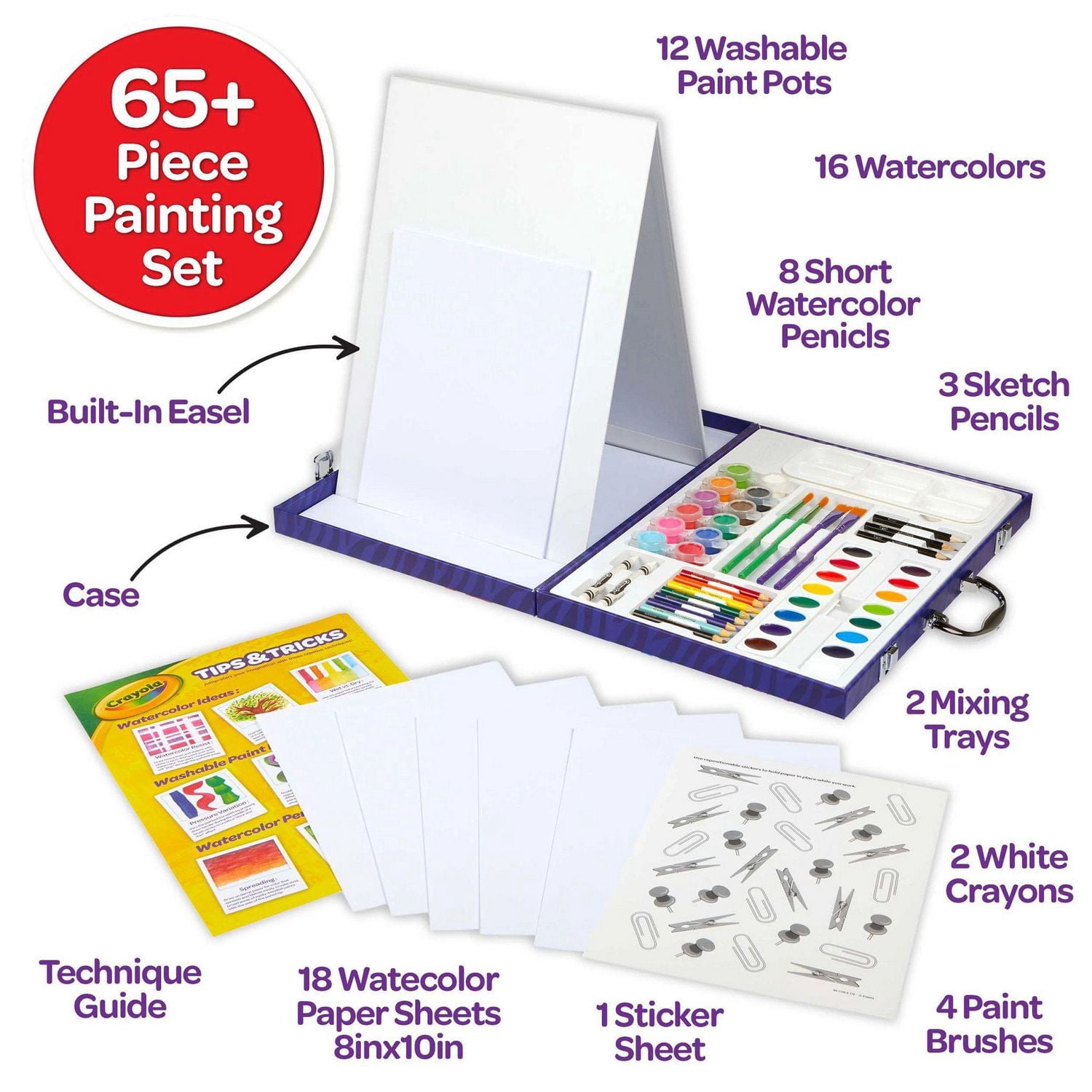 Crayola Paint & Create Easel Art Case –  Painting Set For Kids, Paint, Watercolours, Gift for Boys & Girls, Ages 4, 5, 6, 7, 8