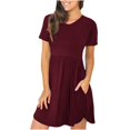 thumbnail image 1 of DPTALR Women's Round Neck Long Dress Short Sleeved Solid Pocket Dress, 1 of 6