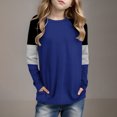 thumbnail image 2 of Posijego Girls Striped Long Sleeve Shirts Kids Round Neck Color Block Tunic Tops Spring T-Shirts Size 4-14 Years, 2 of 6