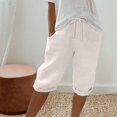 thumbnail image 4 of AherBiu Summer Shorts for Women Cotton Linen High Waisted Drawstring Lightweight Knee Length Shorts, 4 of 6
