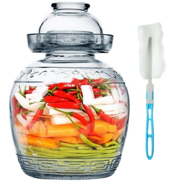 Glass Fermenting Jar, Large Capacity Sealed Pickle Tank, Traditional Chinese Fermentation Crock with Water Seal Airlock Lid for Pickling Kimchi Sauerkraut