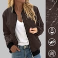 thumbnail image 2 of Womens Fashion Jacket Casual Stand Collar Zip Up Lightweight Coat Fall Color Block Jackets with Pockets Brown XL, 2 of 7