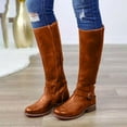 thumbnail image 2 of Dakaela Women's Knee High Boots Low Chunky Motorcycle Riding Boot Leather Buckle Winter Work Boots, 2 of 5