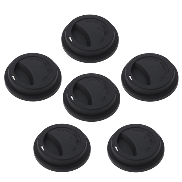 Aspire 12 PCS Silicone Drinking Lid Cup Lids in black, featuring a set of six reusable, eco-friendly silicone lids designed to fit mugs with an outer diameter between 3.46 and 3.62 inches. Each lid includes a built-in air vent and drinking opening for convenience. Made from 100% food-grade silicone, these lids are BPA-free, dishwasher, microwave, and freezer safe. Suitable for home, office, or outdoor use, they help maintain beverage temperature and prevent spills. The lids are flexible and compatible with ceramic, glass, plastic, and paper cups.