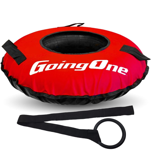 Going One Tube de Neige Gonflable, 80 cm (32 Pouces) de Diamètre, Conçu pour les Enfants. Comprend un Couvercle en PVC Rouge durable avec accents Noirs, une Chambre à Air en Caoutchouc Butyle, et des Poignées Ergonomiques pour une Prise Sécurisée. Comprend une Sangle de Remorquage à Main et un Anneau de Main en Caoutchouc pour un Tirage Facile. le Tube de Neige Est Résistant au Froid, Résistant aux Déchirures et Convient aux Pentes Enneigées, Supporte jusqu'à 100 kg (220 lb).