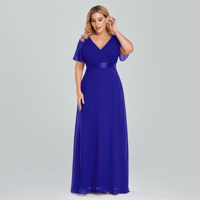 Plus Size Evening Dresses Long Elegant A Line V Neck Ruffles Chiffon Formal Wedding Party Dress Robe De Soiree