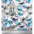 thumbnail image 1 of Soimoi Rayon Fabric Floral & Sparrow Bird Decor Fabric Printed Yard 56 Inch Wide, 1 of 3