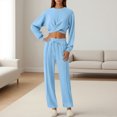 thumbnail image 4 of ShomPort Womens 2PC Matching Set Long Sleeve Crewneck Wrap T-Shirts Drawstring Elastic Waist Loose Pants Going Out Trendy Set, 4 of 7