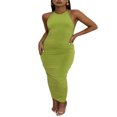 thumbnail image 1 of EIMELI Women Backless Ruched Maxi Dress Spaghetti Strap Draped Slip Dress Halter Neck Split Long Evening Dresses Green S, 1 of 7