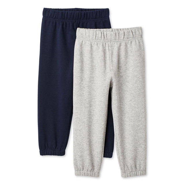George Toddlers' Gender Inclusive Fleece Jogger 2-Pack with one navy blue and one light grey pair, featuring elasticized waistbands and cuffs, made from soft fleece knit of 60% BCI cotton and 40% recycled polyester, designed for easy pull-on comfort and everyday wear.