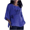 thumbnail image 1 of Hauts d'Été pour Femmes 2023 Femmes Été Aguichant Imprimé Régulier Bouton Col Rond Manches Trois Quarts Femmes Manches Courtes Haut Bohème Grande Taille T-Shirt pour Femmes, 1 of 4