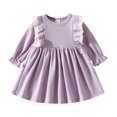thumbnail image 1 of LUOGENLI Dress Toddler Girls Dress Winter Long Sleeve Ruffles Ribbed Lace Solid Color Princess Dress Maxi Dress for Girls Summer White Purple 12-18 Months, 1 of 5
