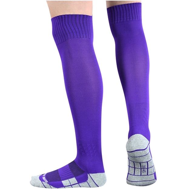 RXIRUCGD Children's Sports Socks Solid Color Football Socks High Tube Socks Knee High Socks( Purple, Size:M )
