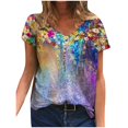 thumbnail image 1 of CEHVOM Mode Femme Grande Taille Imprimé Col en V Manches Courtes T-shirt Long Blouse, 1 of 6