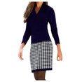 thumbnail image 1 of Pompotops Robe Mode pour Femme à Motif Pied-de-Poule avec Coutures, Manches Longues, Col en V, en Solde, 1 of 5