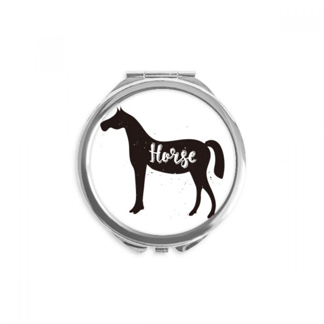 Cheval Noir et Blanc Animal Miroir Compact Rond Portable de Poche en Verre