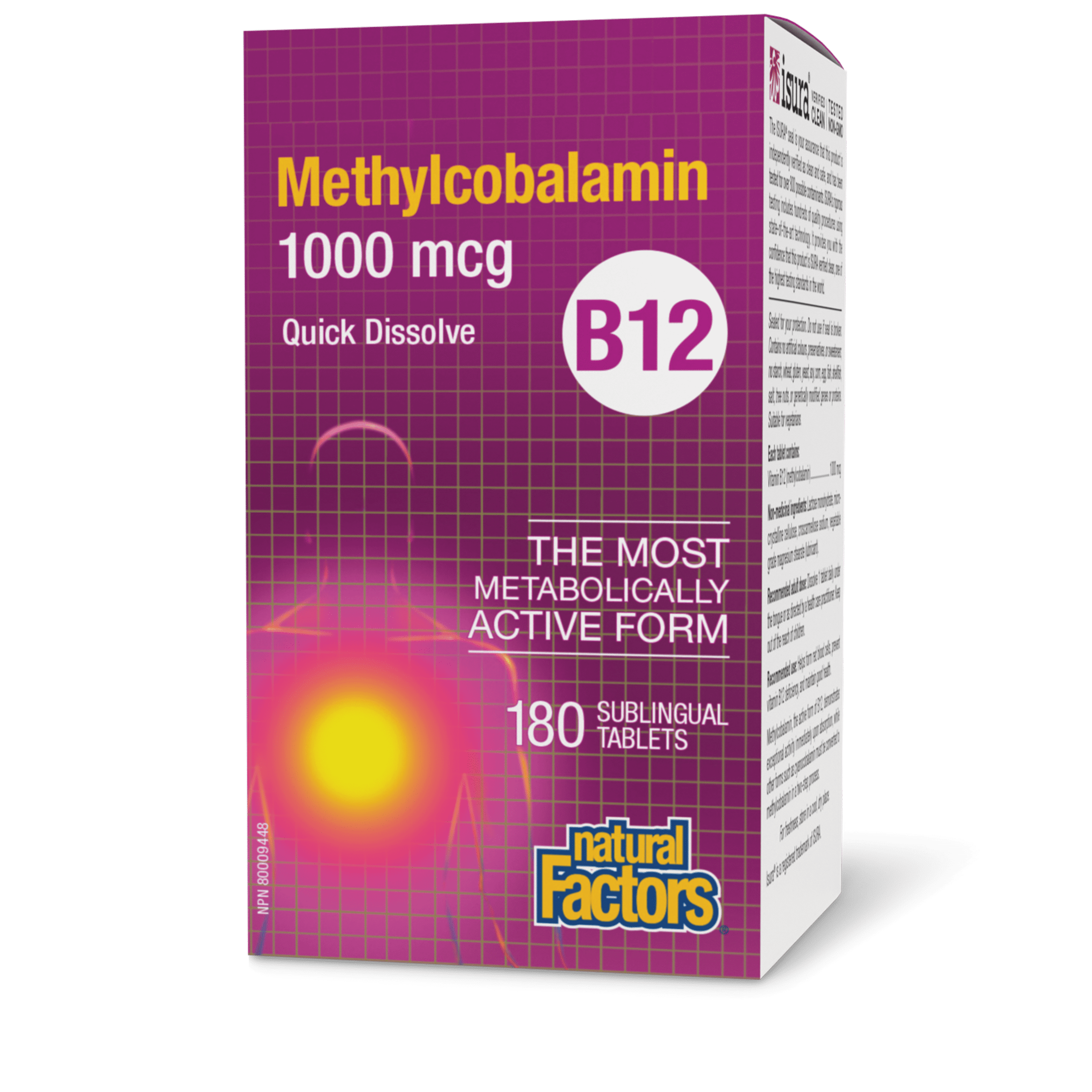 Natural Factors Vitamin B12 Methylcobalamin 1000 mcg 180 Sublingual Tablets