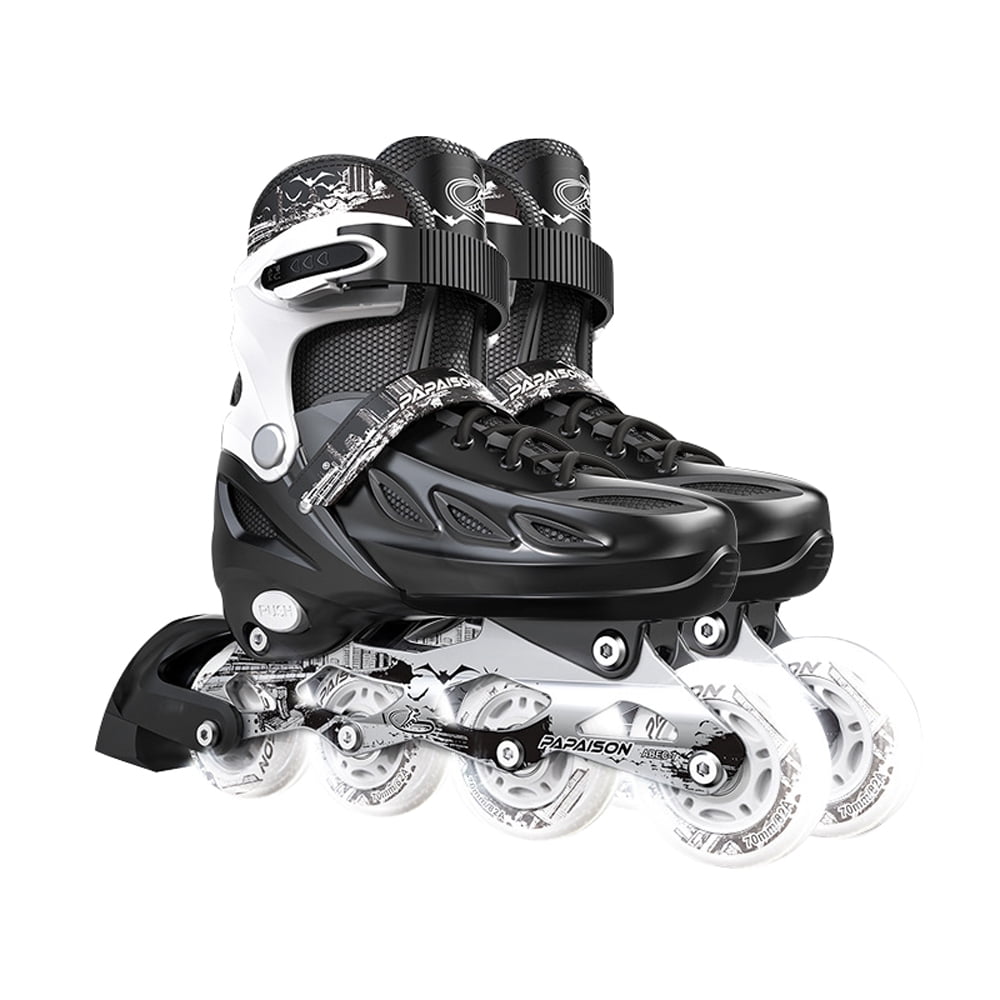 TFixol Adjustable Luminous Roller Skates for Adults and Kids - Breathable, Durable, and Safe with Multi-Protection Features - Black/White Options, Size L (37-41)