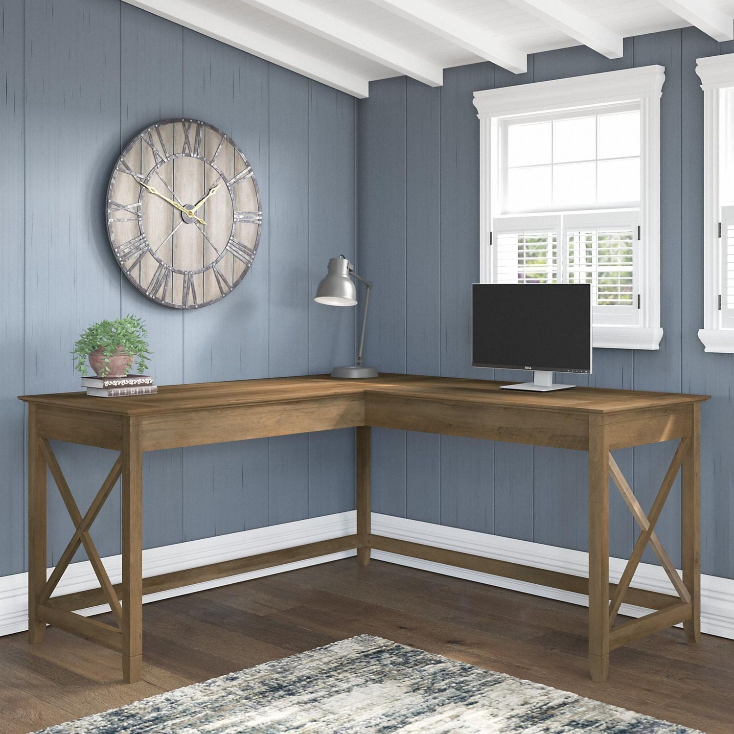 Bush Furniture Key West 60W L Shaped Desk in Reclaimed Pine