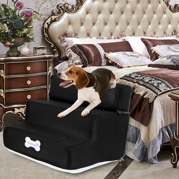 Riforla 3 Step Dog Step Stairs Pet Ladder Cover Removable Comfortable Non Dog Ramp Staircases Suitable for Small Dogs Pet Supplies Black One Size