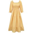 thumbnail image 2 of Drppepioner Women Boho Puff Sleeve Shoulder Summer Casual Plaid Ruffle Midi Long Dress, 2 of 2