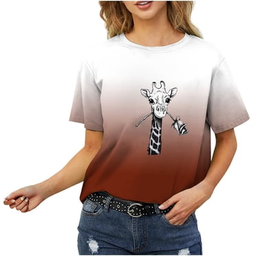 Leutsin Women's O-Neck Printing Loose Casual Short Sleeve Summer T-shirt Tops