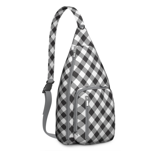 Abstract Plaid Sling Backpack - Modern Artistic Checkered Pattern Shoulder Bag, Durable Pack for Outdoor Adventures