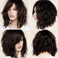 thumbnail image 1 of PVCS Perruque Bobo Courte Noire Bouclée pour Femme Perruque Brésilienne Complète Bob Ondulé Perruques Naturelles, 1 of 9