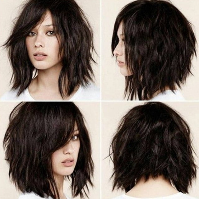 PVCS Perruque Bobo Courte Noire Bouclée pour Femme Perruque Brésilienne Complète Bob Ondulé Perruques Naturelles