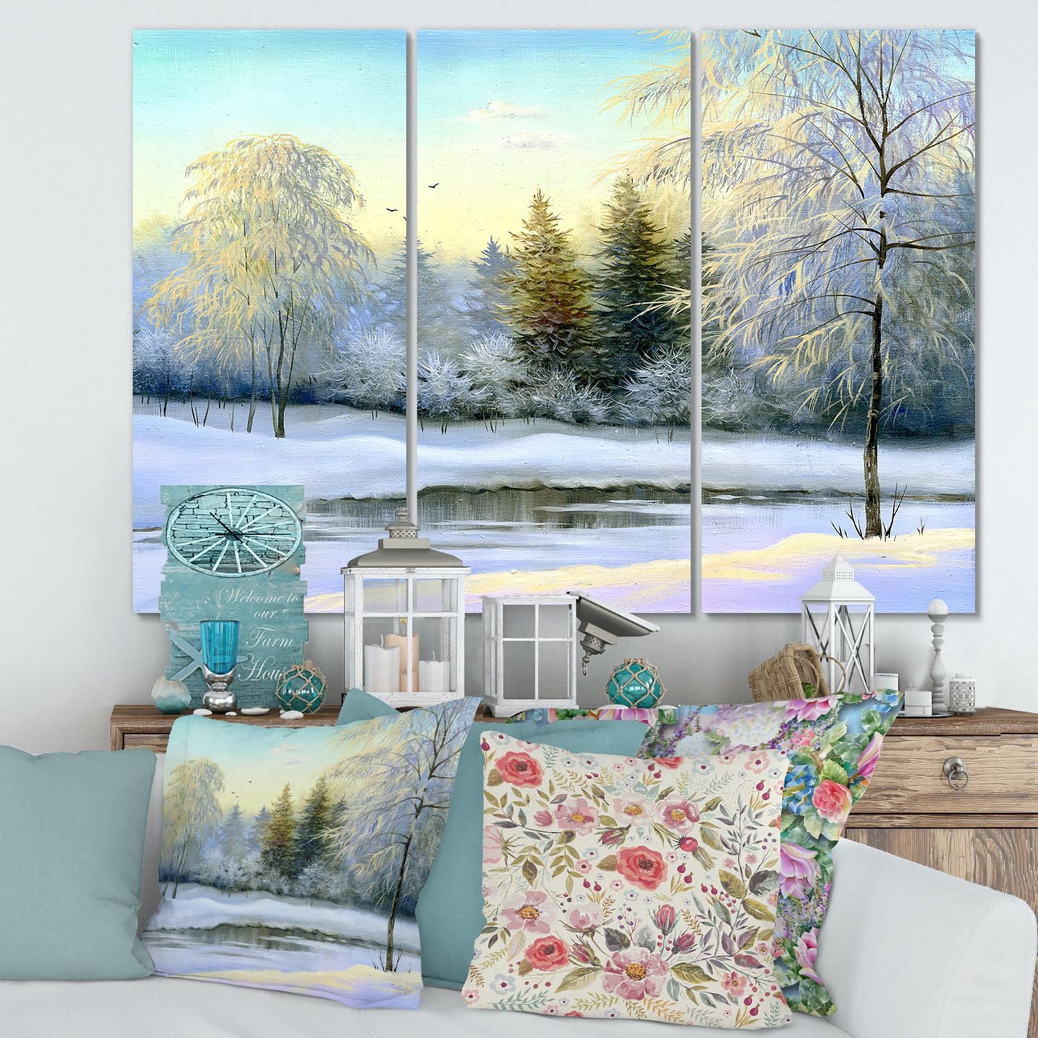 Designart Arbres verts dans un magnifique paysage d'hiver Art mural sur toile