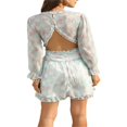 thumbnail image 3 of Women Printed Pattern Dress  Long Sleeve Deep V-neck Multiple Layer One-piece  S/ M/ L/ XL, 3 of 6
