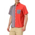 thumbnail image 4 of INSPIRE CHIC Men's Shirts Short Sleeve Summer Cotton Patchwork Button Down Shirts 2XL Red Purple, 4 of 6
