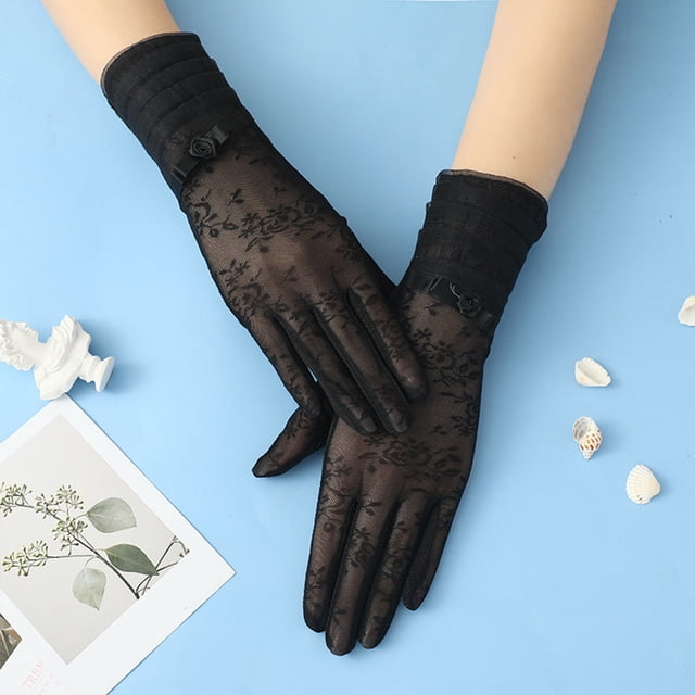 Women Sexy Black Dot Short Lace Lace Breathable Riding Sunscreen Wedding Gloves