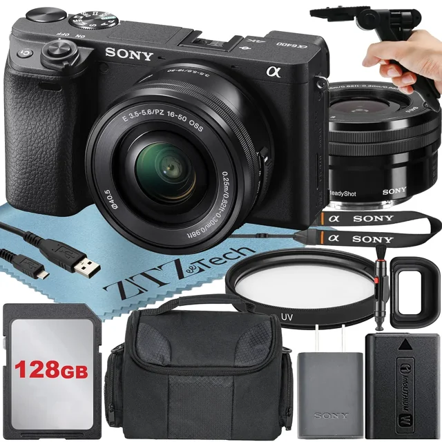 Sony Alpha a6400 Mirrorless Digital Camera with 16-50mm Lens + 128GB Card + Case + ZeeTech Accessory Bundle