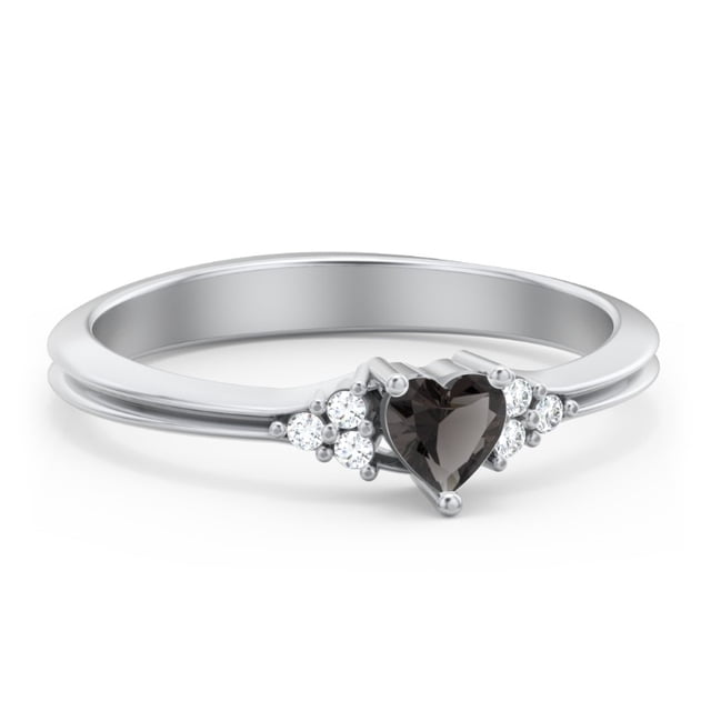 Birthstone Heart Ring with Shoulder Accents - Smokey Quartz (June)
