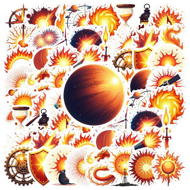 Fiery Stickers Sun Galaxy Stickers Energy Stickers Light Fire Stickers for Notebooks Laptops Guitar