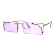 thumbnail image 3 of Retro Metal Geometric Deco Tip Rimless Sunglasses Silver Purple, 3 of 4