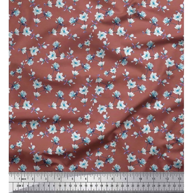 Soimoi Moss Georgette Tissu Feuilles & Magnolia Imprimé Floral 1 Yard 42 Inch Wide