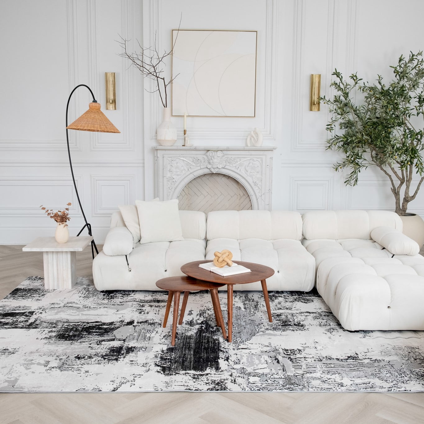 Tapis d'interieur classique Atlas Rug Branch, gris beige, moderne - Salon, chambre, salle a manger et cuisine