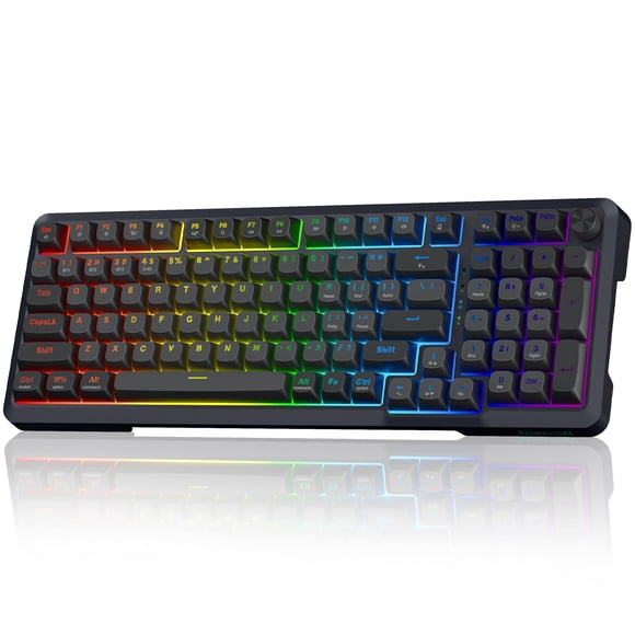 Redragon Wireless Mechanical Keyboard, 3 Mode Gasket Mounted RGB Gaming Keyboard with Volume Knob, Pre-Lubed Linear Switches, MDA-Profile, 98 Keys Hot Swappable Creamy K