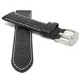 thumbnail image 2 of 24mm Mens' Alligator Style Leather Watch Strap Band, White Stitching, Stainless Steel Buckle, 2 of 7