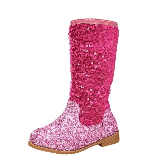 Gubotare Little Girl Boots Winter Shoes for Kids Western Square Toe Cowgirl Boots with Walking Heel Dress Boots Girls Size 1.5 (Hot Pink,Big Kids 1.5)