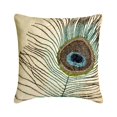 thumbnail image 1 of Pillow Case With Zipper, Blue 24"x24" (60x60 cm) Throw Pillows, Velvet Peacock Feather, Beaded Throw Pillows For Couch, Nature & Floral Pattern Art Deco Style - Bird Of Juno, 1 of 3