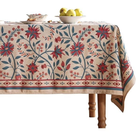 Designer Linen Long Rectangle Tablecloth,Vintage William Morris Wrinkle Resistant Floral Table Cloth,Decor Table Cover for Kitchen,Dining,Thanksgiving,Christmas,63"*102"-Dorodango B